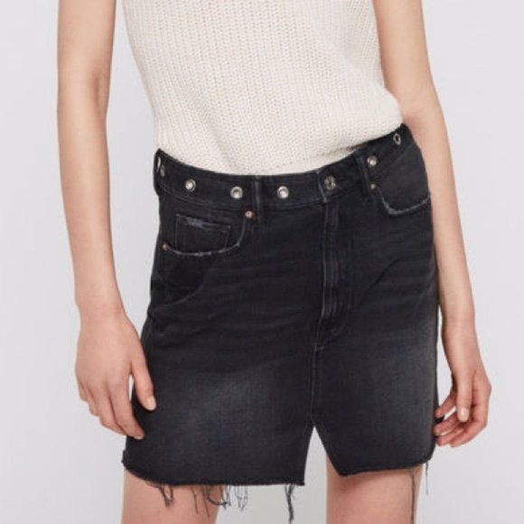 ALL SAINTS Lila Eyelet Black Denim Mini Skirt NWT - Picture 3 of 9